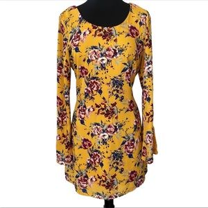 NWOT Speechless Mustard Yellow Floral Long Sleeve Dress Size Large
